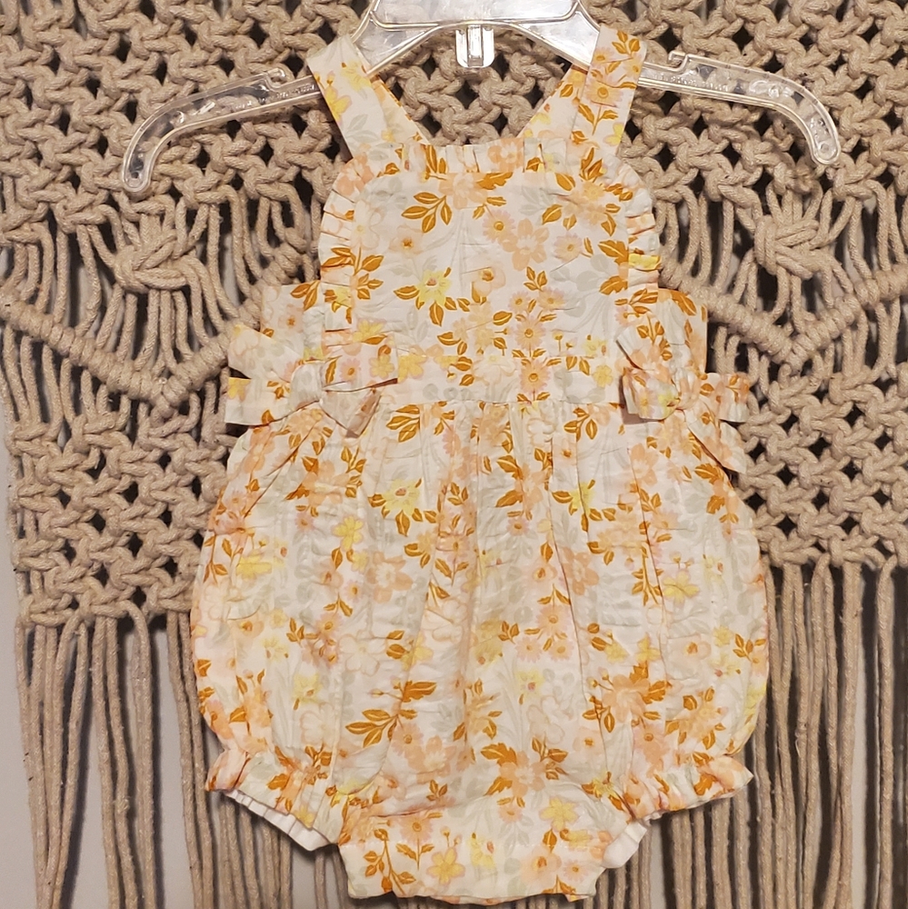 Tommy Bahama baby girl bubble outfit with criss cross back Orange and yellow